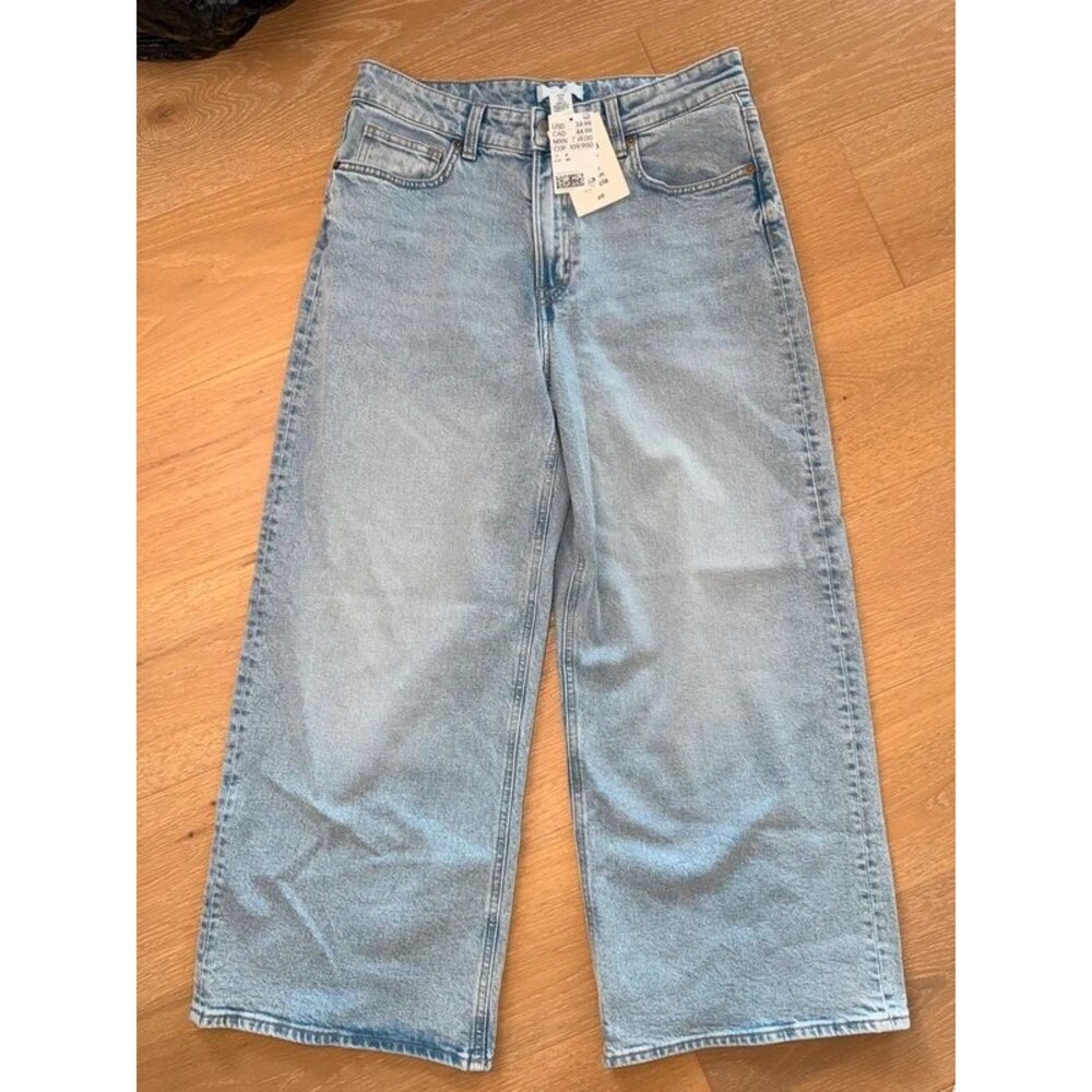H&M Denim High Rise Wide Leg Culotte Length Size 8